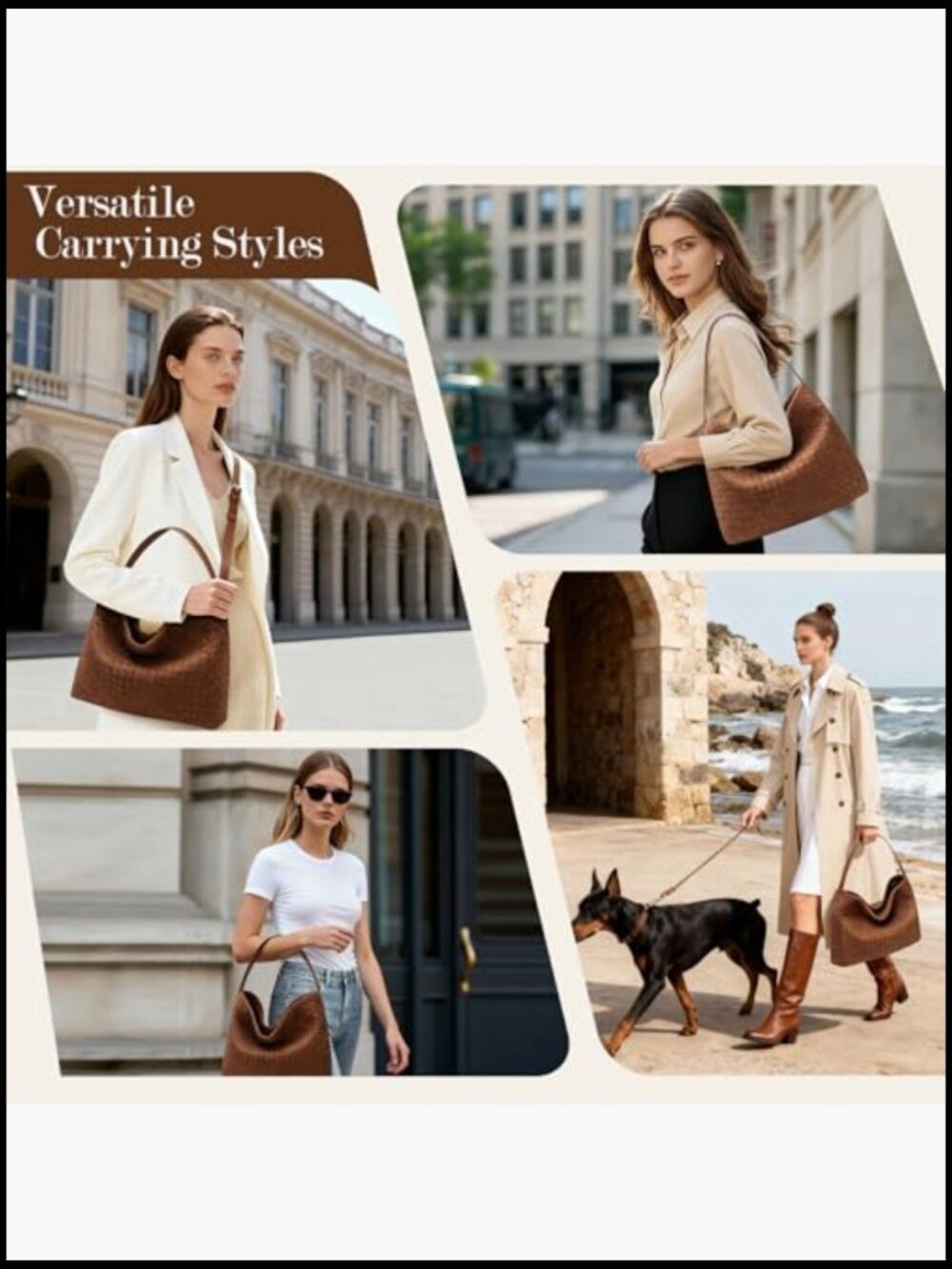 Slouchy Woven Hobo Bag Elegant Faux Suede Shoulder Tote Work Travel - Picture 2 of 7